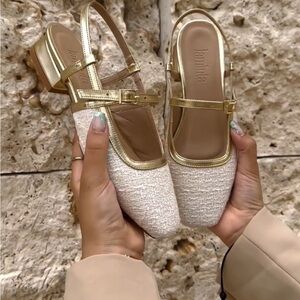 Gold and Cream Tweed Luxury Women's Shoes Chanel Style